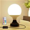 BrightWish Lampada da Tavolo Piccola E27 con Interruttore a Cavo - Lampada da Comodino Industriale con Lampadina LED Globo, RGB a Colori, Telecomando e dimmerabile per Camera da Letto e Soggiorno