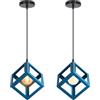 iDEGU 2 Pezzi Lampadario a Sospensione Moderno a Forma di Cubo Stile Geometrico E27 Lampada da Soffitto Vintage in Metallo Lampada a Sospensione per Camera da Letto Soggiorno Ristorante (Blu)