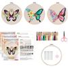 OUTALIZ 3 Set di Kit da Ricamo per Principianti, Kit di Artigianato a Mano, Ricamo Principianti di Farfalla, Kit Contiene 1 Cerchio di Plastica Fili Colorati Strumenti Istruzioni, per Artigianato