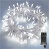 ALLBASA Ghirlanda luminosa 8 modalità, 10 m, 100 LED, decorazione romantica per albero di Natale, matrimonio, festa, ghirlanda interna (bianco, filo trasparente)
