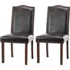 DUMOS Sedie da Pranzo, Legno di caucciù, Pelle, Marrone, Set da 2