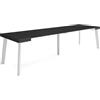 Skraut Home | Consolle allungabile | Tavolo consolle allungabile | 300 | Per 14 persone | Gambe in legno | Stile moderno | Nero