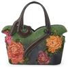 Alice Fan Borsa a tracolla da donna in vera pelle bovina vintage con motivo floreale, Verde, 13L x 5.5W x 9H