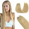 GOO GOO Extension Capelli Veri Cheratina Microring, 40cm 50g 50 Ciocche, 100% Remy Capelli Umani Estensioni per Capelli Alla Cheratina Fusione fredda Biondo Chiaro Biondo Dorato Evidenziato #16/22