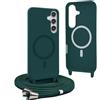 YFSYLL Magnetica Cover per Samsung Galaxy S24 Plus con Cordino,Compatibile con MagSafe,Silicone Case con Regolabile Cordino da Collo Nylon Catena Collana Tracolla - Verde