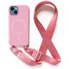 JIYUDZ JIYU Cover Magnetica per iPhone 13 6.1 con Cordino,Custodia Silicone Compatibile con MagSafe,Cover Silicone con Corda Collana Tracolla Laccio Regolabile,Pink