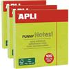 APLI 11899 - Foglietti adesivi Funny 75 x 75 mm blocco da 100 fogli colore verde fluorescente (Confezione da 3)