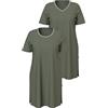 Ulla Popken Bigshirts, 2er-Pack, Rundhals/V-Ausschnitt, Halbarm Nightgown, Verde Oliva/Grigio, 48 Donna