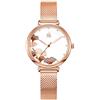 Alienwork Orologio Donna Oro rosa Cinturino in Maglia Metallo Bianco Elegante