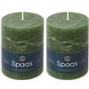 Spaas - Candela pilastro in stile rustico, 80/110 mm, 65 ore, verde scuro (Confezione da 2)