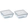 Pyrex Cook&Freeze Contenitore Quadrato Con Coperchio, Vetro, Bianco, 2 Litri (Confezione da 2)