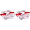 Pyrex Cook & Heat contenitore quadrato per alimenti in vetro borosilicato con coperchio sfiatavapore per il microonde - cuocere in forno, conservare & riscaldare - 14x12cm - (Confezione da 2)