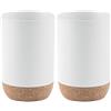 Gedy G-Canberra Portaspazzolini da Bagno, Misure e Peso: 10,5X7X7 CM & 0,254 kg, Porta dentifricio e spazzolino in Ceramica e Sughero, Finitura Bianca, Design R&S, 2 Anni di Garanzia (Confezione da 2)