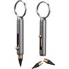 TIKIDESIGN Penna eterna in lega di titanio, lunghezza 5,9 cm, con 2 punte di ricambio e portachiavi, colore: grigio