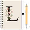 BBTO Set di Quaderno e Penna Personalizzati con Iniziale L, Quaderno a Spirale Floreale B6 con Penna in Bambù Lettera Regalo per Donne e Uomini Natale Compleanno San Valentine Amica Collega Maestre