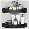 Wisfame Mensola Doccia Angolare in Metallo, Senza Foratura Mensole Adesive Bagno, Porta Shampoo Doccia in Alluminio Antiruggine, Portata 8 kg per Livello (2 Pezzi, Nero)