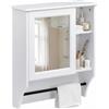 HollyHOME Mobiletto per il bagno con specchio a una anta e ripiano regolabile, mobiletto per medicinali a parete, mobiletto portaoggetti in legno con barra portasciugamani, bianco (50x19,5x61,5 cm)