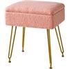 YMYNY Poggiapied, Sgabello Contenitore, Pouf Sgabello Ottoman, Sgabello Velluto Teddy, Pouf in Metallo Dorato, per Casa Soggiorno, Camerino, Camera da Letto 40×30×47CM Rosa HBD031P