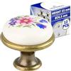 MONTERAL 12 Pezzi Pomelli per Mobili H23 mm Ø26,5 mm - Motivo Fiori di Primavera | Pomelli Cucina Realizzato in Lega di Zinco-Alluminio in Color Porcellana Bianca e Antico Ottone - MONTERAL
