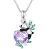 LONAGO Collana con Panda da Donna Argento Sterling 925 Carino Panda con Cuore Viola Collana con Ciondolo