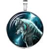 Merchandise for Fans collana con ciondolo/gioiello in argento/gioielli indiani Colore: argento, motivo: Lupo fluorescente, verde fluorescente e base metal, colore: 2, cod. FL02