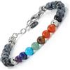 10:10 Bracciale 7 Chakra in acciaio inox e pietre naturali da 6 mm, realizzato in Italia utilizzando materiali di alta qualità. (Ossidiana snowflake)