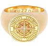 Kuzzoi - Anello da uomo con sigillo rotondo,15 mm di larghezza, in argento Sterling 925, placcato oro, con simbolo della bussola, stile marittimo, per uomo, 60 (19,1mm), colore: gold