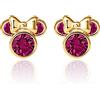 Disney Orecchini Disney in Oro Giallo 10 KT per Bambine con Minnie, Impreziosito da Zirconia, Rosso Rubino