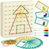 VingaHouse Geoboard in Legno Giochi Educativi Montessori 3 4 5 6 Anni, Giocattolo Educativo Geometrico Elementare con 30 Carte Modelli 53 Elastici per la Creazione di Figure e Forme Regali per Bambini [18X18CM]