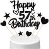 Conruich Decorazione per Torta di Compleanno 57 anni Uomo Donna, Cake Topper Happy 57th Birthday Nero, Torta Torta Stella Cuore Nero per Decorazione Festa 57 anni Compleanno Donna Uomo