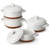 MALACASA Mini Cocotte 440 ml - Set di 4 Casseruole in Porcellana con Coperchio e Manico, Ideali per Lasagne Monoporzione, Soufflé, Zuppe, Adatte a Forno, Microonde e Lavastoviglie,Serie TARA.BAKE