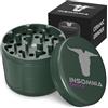 Insomnia Smoke Grinder per Erbe | Grinder Premium in Metallo di Alluminio a 4 Parti con Filtro per Polline, Coperchio Magnetico, 28 Denti Affilati, Rivestimento in Ceramica, Facile da Pulire e Antiade (Verde)