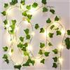FreeSkill Confezione da 2 ghirlande di edera artificiale con luci da 2 m, per casa, cucina, giardino, ufficio, matrimonio, decorazione da parete (verde, a batteria)