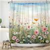ASDCXZ Tenda da doccia con fiori 180x180 cm, primavera rosa bianco giallo fiori colorati foglie verdi cielo blu bagno lavabile tende da doccia in poliestere tessuto impermeabile per vasca da bagno con
