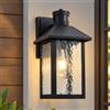 FTL Applique da Esterno E27 con Sensore di Movimento, 3 Modalità Nero Lampade Lanterna da Esterno a Parete con Vetro Diamantato a Onde, Portico Luci con Rilevatore di Movimento per Giardino, IP44