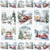 WANDIC 3 fogli di adesivi con pupazzo di neve e auto, adesivi per finestre, albero di Natale, treni, album di ritagli, adesivi per mulini a vento, tazze, carta per decoupage per mobili, 15 x 30 cm