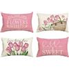Artoid Mode Hello Sweet Tulipani - Set di 4 federe per cuscini primaverili, 30 x 50 cm, per divano e soggiorno