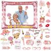 Flintronic Photo Booth Compleanno Accessori, Photo Booth Props, Carta Foto Decorazione per Festa Compleanno -Gadget 60 Anni Fai da Te, Rosa
