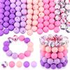 ASTARON - 100 perline rotonde in silicone da 15 mm per artigianato, viola, viola chiaro, rosa e rosa chiaro, stampate, 20 pezzi ciascuno
