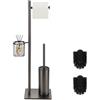 DAZI Set di Scopino bagno WC con porta carta igienica e cestino porta oggetti,Scopino WC in accio Inox Autoportante, porta carta igienica da terra 3 in 1 Stile minimalista salvaspazio (Grigio opaco)