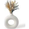 BASVII Vaso Decorativo Da Interno Ciambella, Soprammobili Moderni Salotto Beige, Texture Opaca, Vasi Decorativi Interno Ceramica Di Erba Di Pampa, Base Stabile, Adatto Per Camera Da Letto, Davanzale