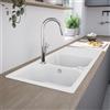 evineo line 100 lavello da cucina con vasca doppia e ripiano La: 116 P: 50 cm, FOD200WE, line 100 bianco [Lavelli da Cucina > per Base Sottolavello a partire da 80 cm]