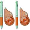 OSAMA - Set Cancelleria con Bianchetto a Nastro, 20 METRI + Penna a Sfera 4 Colori 4 Multi, Kit Cartoleria e Cancelleria Scuola e Ufficio con Correttore a Nastro e Penna Multicolore, Verde/Arancio