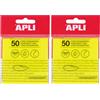 APLI 19569 - Note adesive trasparenti, 75 x 75 mm, colore: giallo, 50 fogli traslucidi resistenti all'acqua, ideali per studenti e insegnanti. (Confezione da 2)