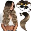 Moresoo Extension Capelli Veri Cheratina 40cm, Balayage Shatush dal Marrone Scuro al Biondo Cenere #4/10/16, 50g 50 Ciocche, Capelli Umani Remy Lisci Professionali