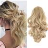 Cybelleza 30cm Coda Capelli Extension Coda di Cavallo Ricci Estensioni per Capelli Mossi Lunghi Corti Extension Clip Sintetici Ponytail Claw Posticci Ondulati Parruchino, Castano cenere/biondo