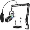 Aokeo AK-10 USB Gaming Microphone with Microphone Arm, Condenser Microphone for PC/MAC/PS4/PS5/Phone-Cardioid Mic with RGB Illumination (White)