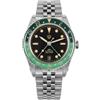 watchdives GMT WD6542 - Orologio da polso automatico da uomo, 38 mm, con vetro zaffiro bombato, impermeabile fino a 100 m, Nero verde