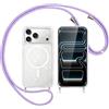 Yoedge Trasparente Glitter Cover Magnetica con Cordino per iPhone 17 Pro, Custodia Bling Brilla Tracolla Compatibile con MagSafe Magnetico Ricarica Wireless Case per iPhone 17 Pro 6,3,Viola