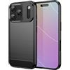 WJXEXRS Cover per iPhone 17 Pro, Custodia Spazzolata e Fibra di Carbonio Morbido Silicone TPU Slim Fit Case, Antiurto, Antigraffio, Antiscivolo, Protezione Cover Grado Militare iPhone 17 Pro -Nero